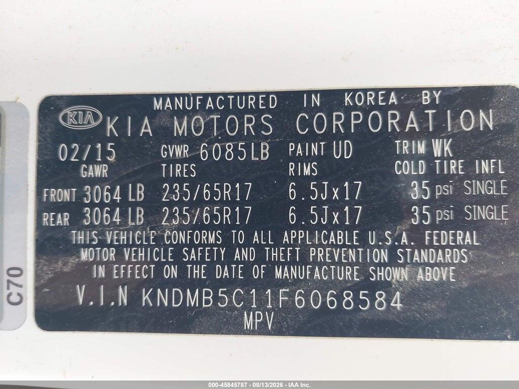 KNDMB5C11F6068584 2015 KIA SEDONA photo no. 9