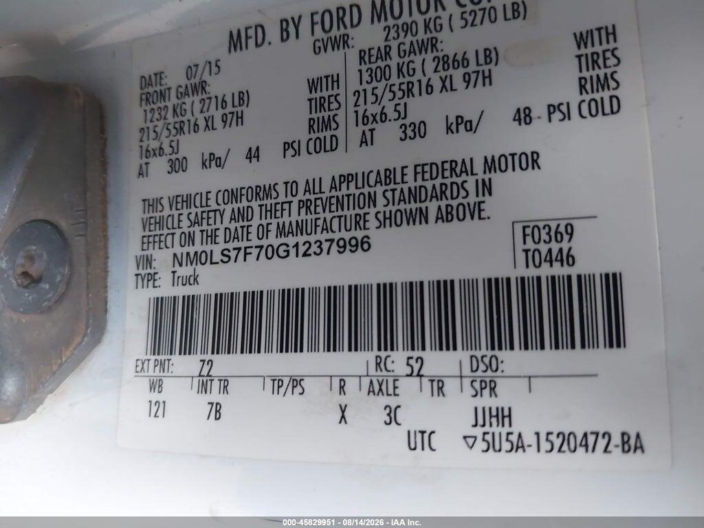 NM0LS7F70G1237996 2016 FORD TRANSIT CONNECT photo no. 9