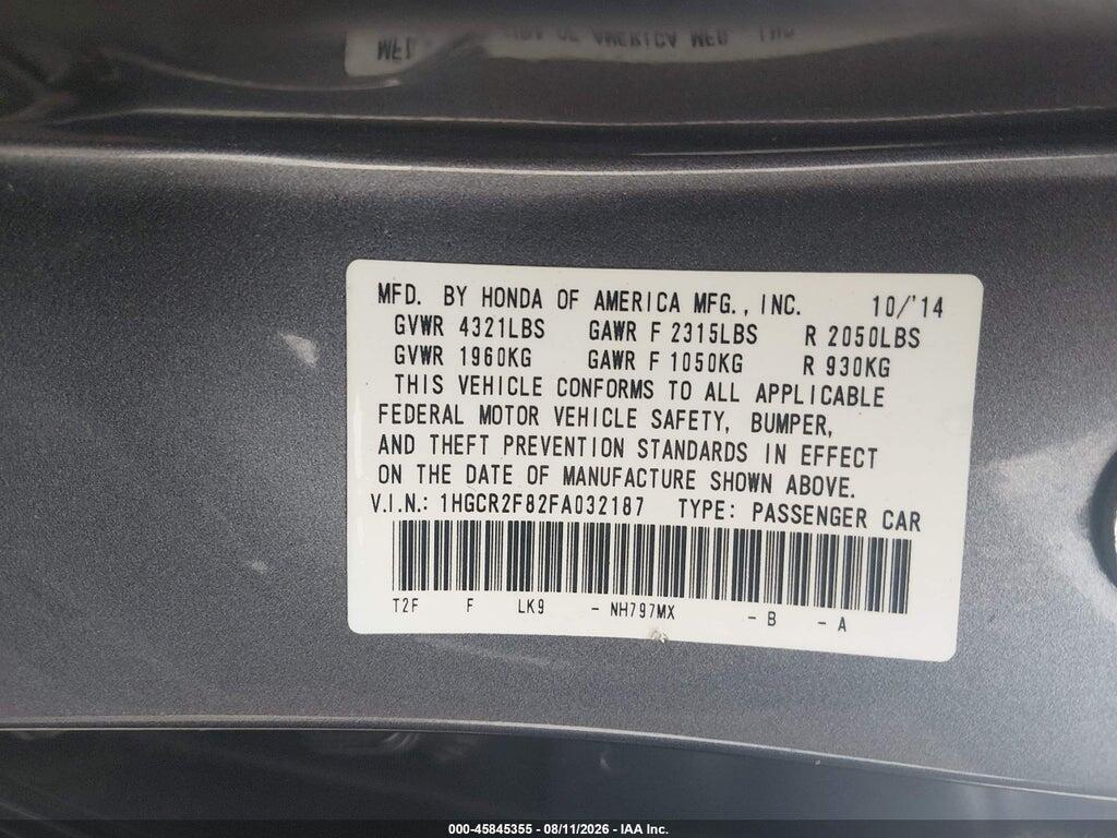 1HGCR2F82FA032187 2015 HONDA ACCORD photo no. 9
