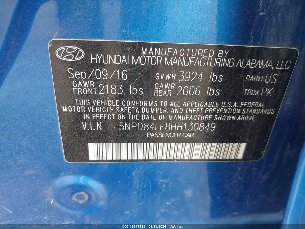 5NPD84LF8HH130849 2017 HYUNDAI ELANTRA photo no. 9