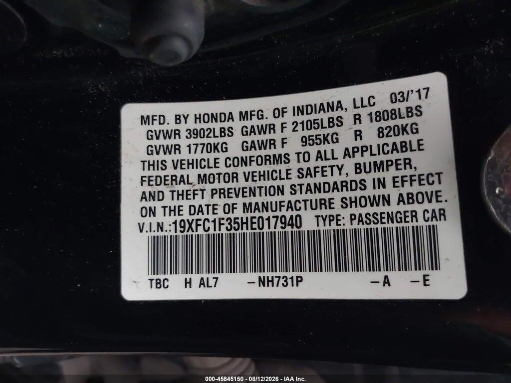 19XFC1F35HE017940 2017 HONDA CIVIC photo no. 9