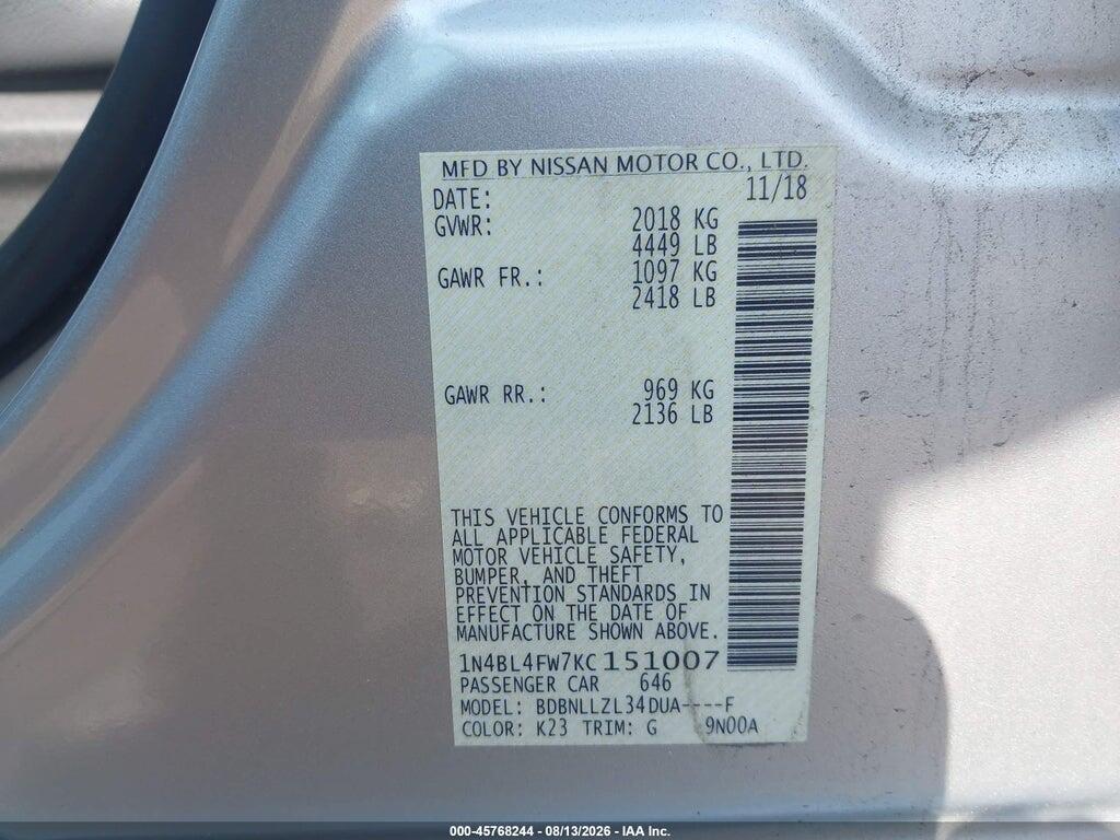 1N4BL4FW7KC151007 2019 NISSAN ALTIMA photo no. 9