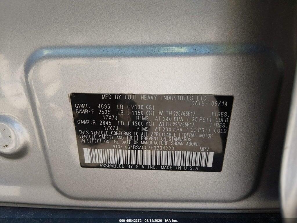 4S4BSACC7F3234220 2015 SUBARU OUTBACK photo no. 9