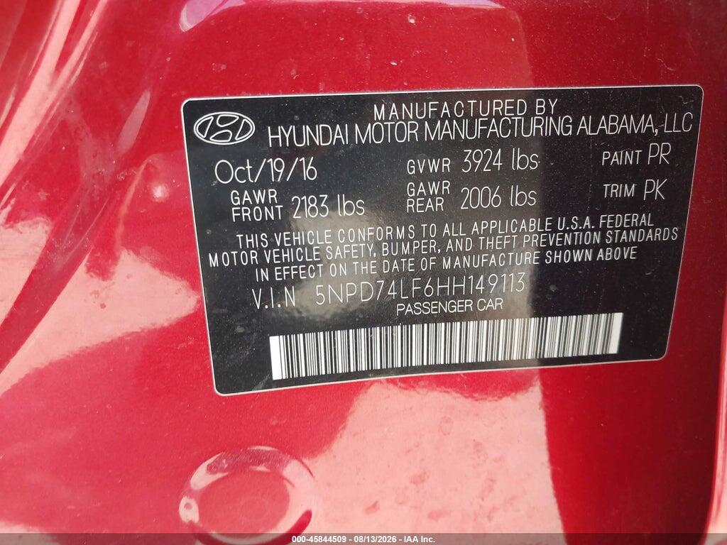 5NPD74LF6HH149113 2017 HYUNDAI ELANTRA photo no. 9