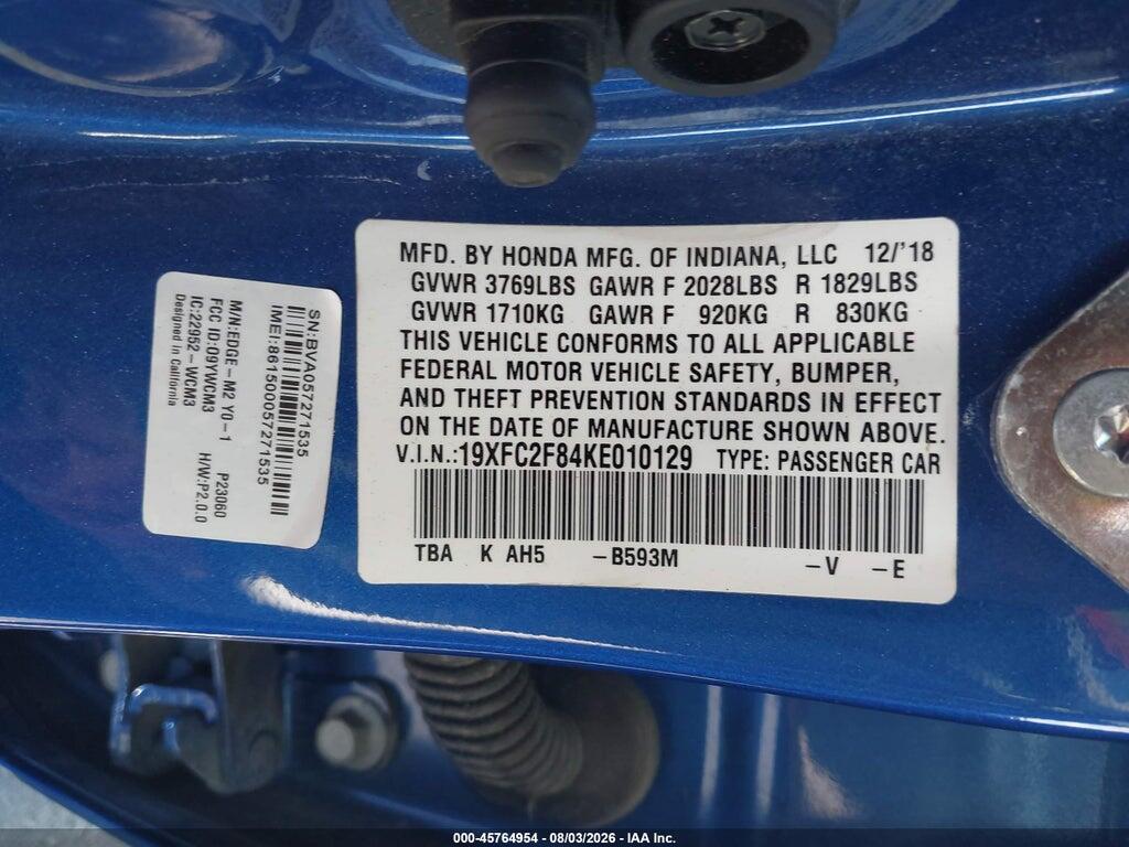 19XFC2F84KE010129 2019 HONDA CIVIC photo no. 9