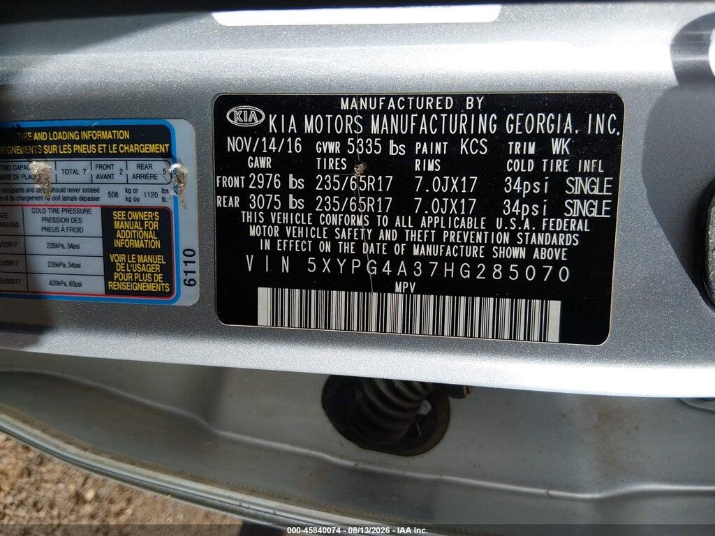 5XYPG4A37HG285070 2017 KIA SORENTO photo no. 9