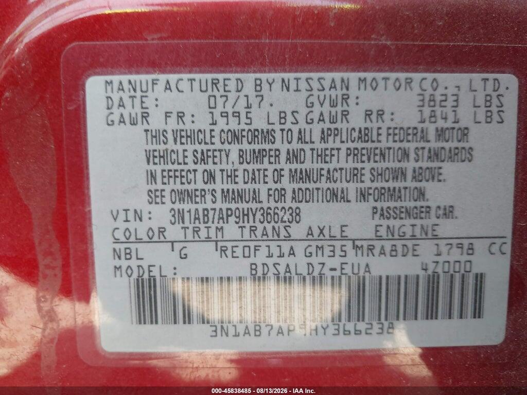 3N1AB7AP9HY366238 2017 NISSAN SENTRA photo no. 9