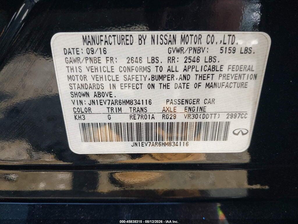 JN1EV7AR6HM834116 2017 INFINITI Q50 photo no. 9