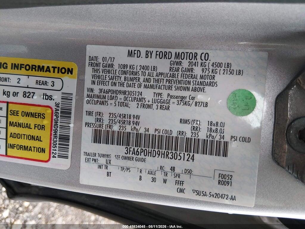 3FA6P0HD9HR305124 2017 FORD FUSION photo no. 9