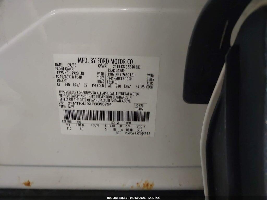 2FMTK4J9XFBB96754 2015 FORD EDGE photo no. 9