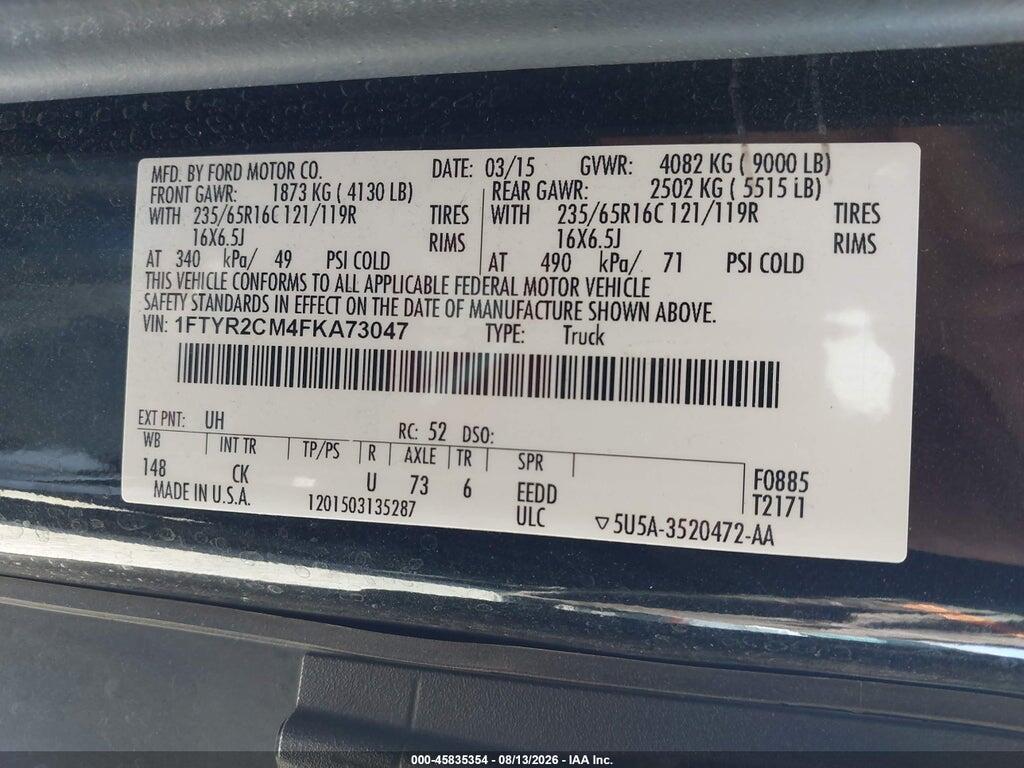 1FTYR2CM4FKA73047 2015 FORD TRANSIT-250 photo no. 9