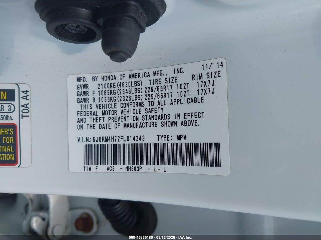 5J6RM4H72FL014343 2015 HONDA CR-V photo no. 9