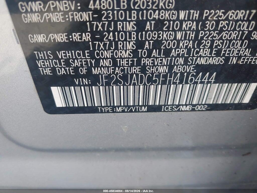 JF2SJADC5FH416444 2015 SUBARU FORESTER photo no. 9