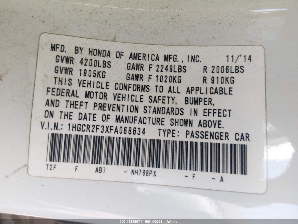 1HGCR2F3XFA068634 2015 HONDA ACCORD photo no. 9