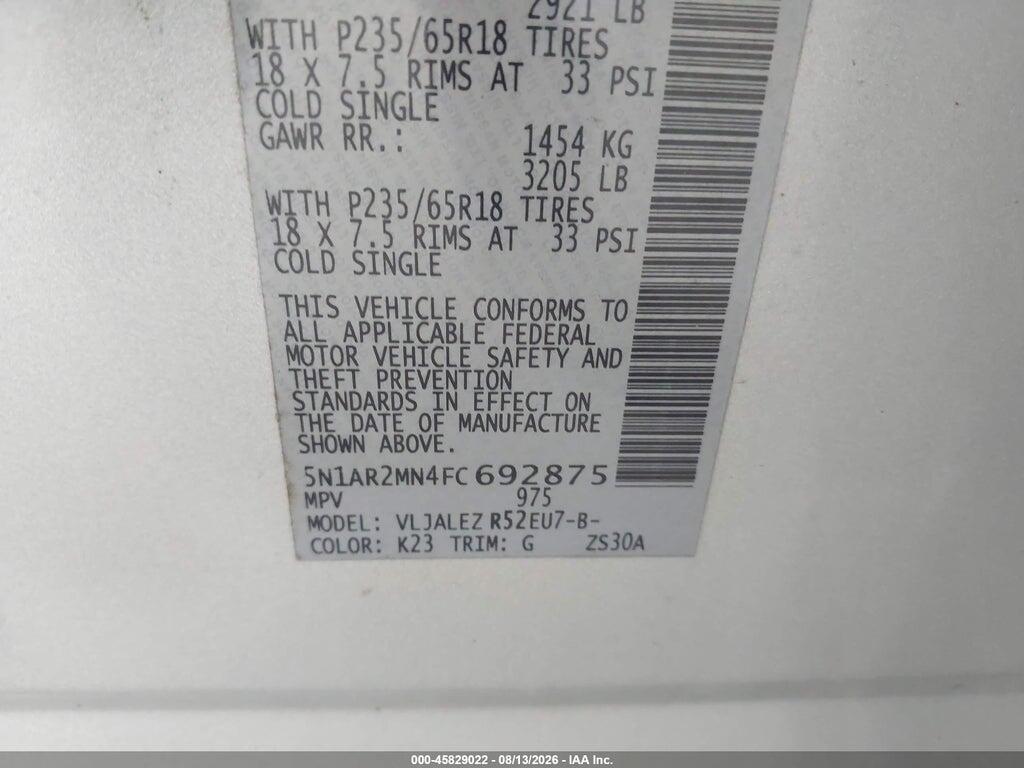 5N1AR2MN4FC692875 2015 NISSAN PATHFINDER photo no. 9