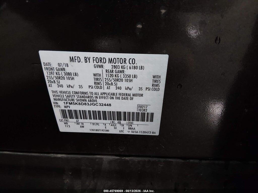 1FM5K8D83JGC32448 2018 FORD EXPLORER photo no. 9