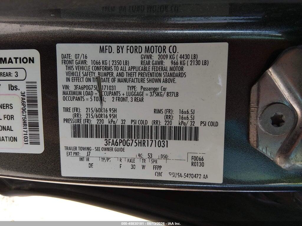3FA6P0G75HR171031 2017 FORD FUSION photo no. 9