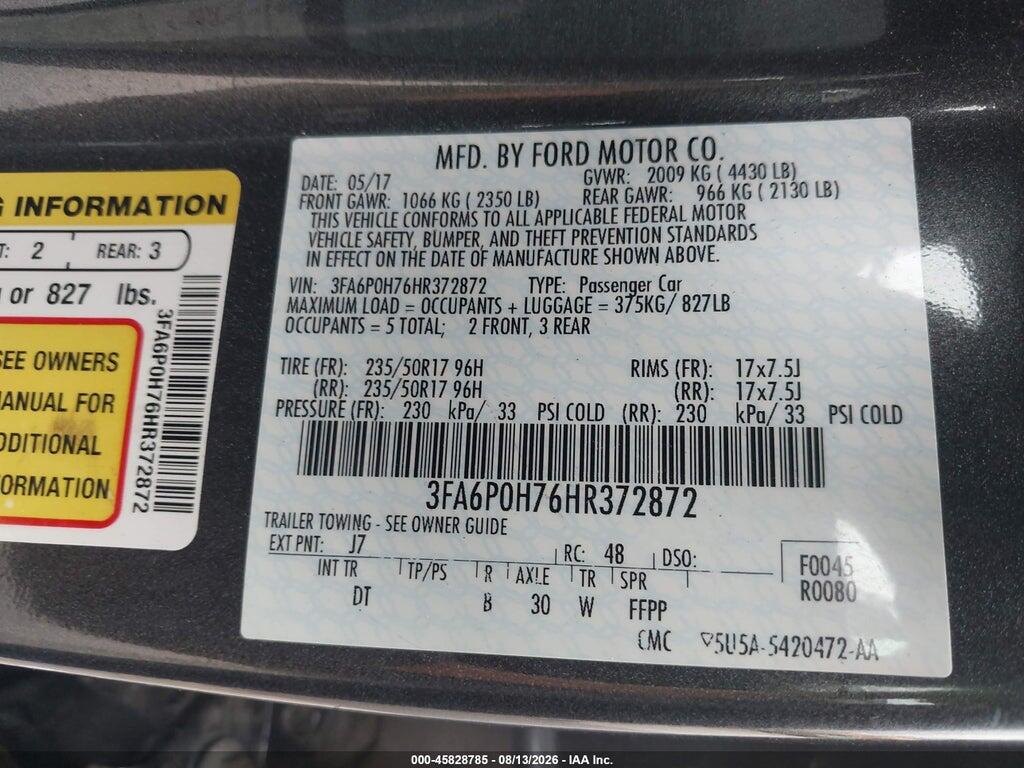 3FA6P0H76HR372872 2017 FORD FUSION photo no. 9