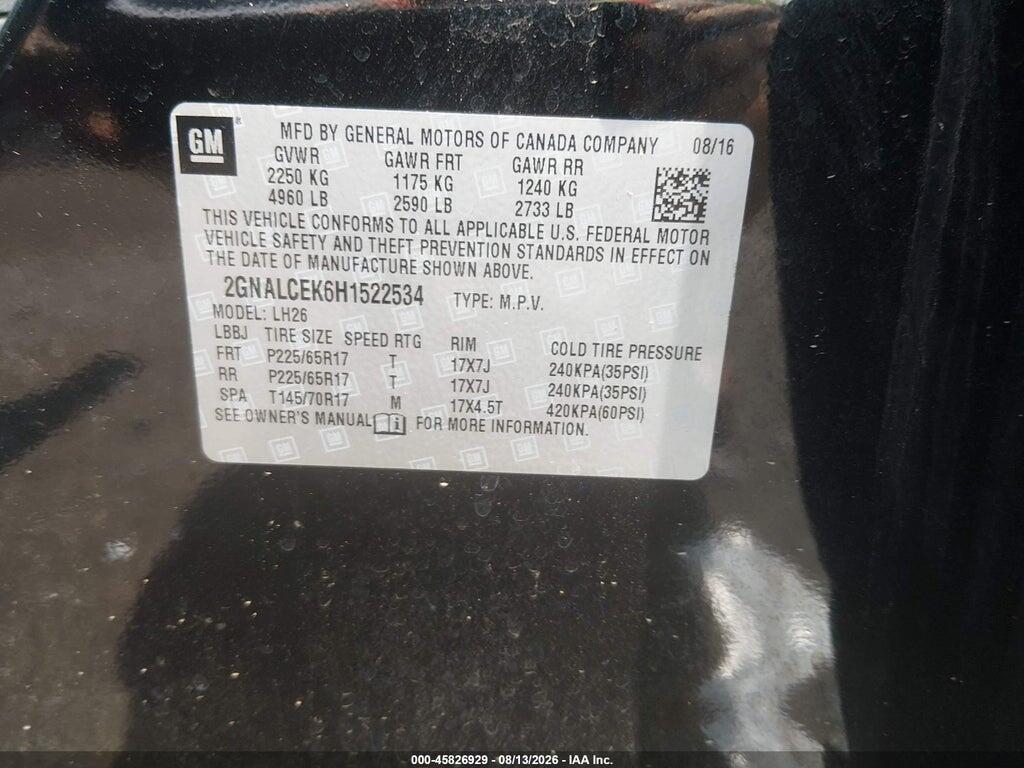 2GNALCEK6H1522534 2017 CHEVROLET EQUINOX photo no. 9