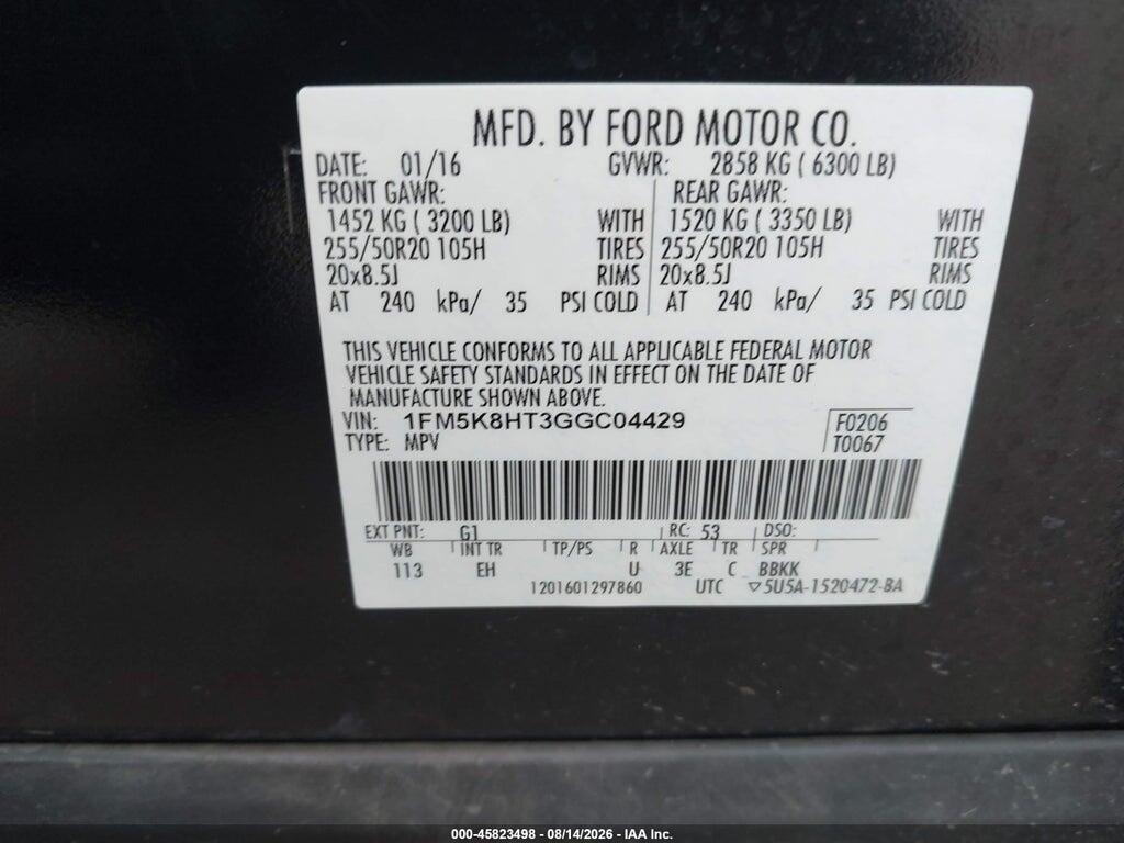 1FM5K8HT3GGC04429 2016 FORD EXPLORER photo no. 9