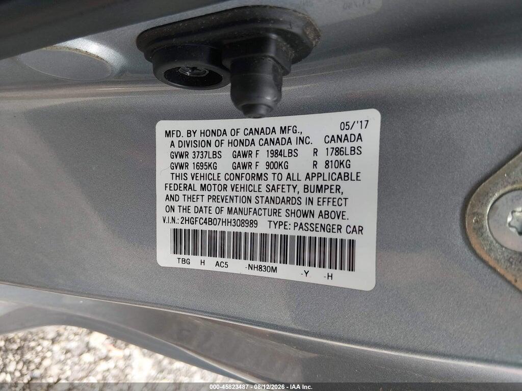 2HGFC4B07HH308989 2017 HONDA CIVIC photo no. 9