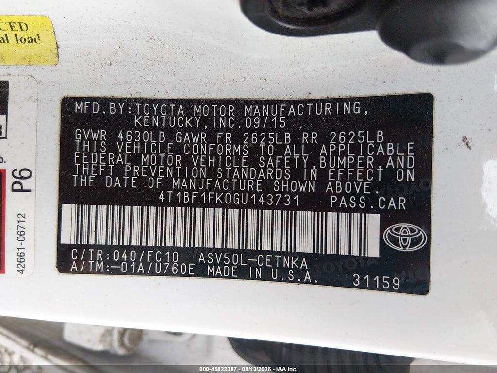 4T1BF1FK0GU143731 2016 TOYOTA CAMRY photo no. 9