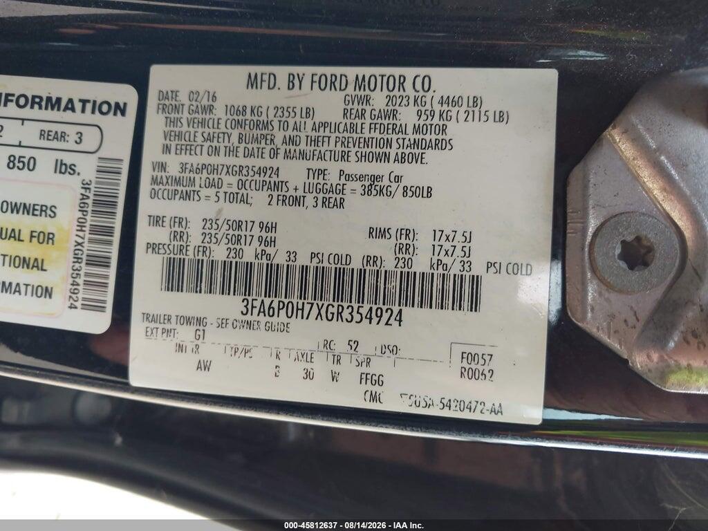 3FA6P0H7XGR354924 2016 FORD FUSION photo no. 9