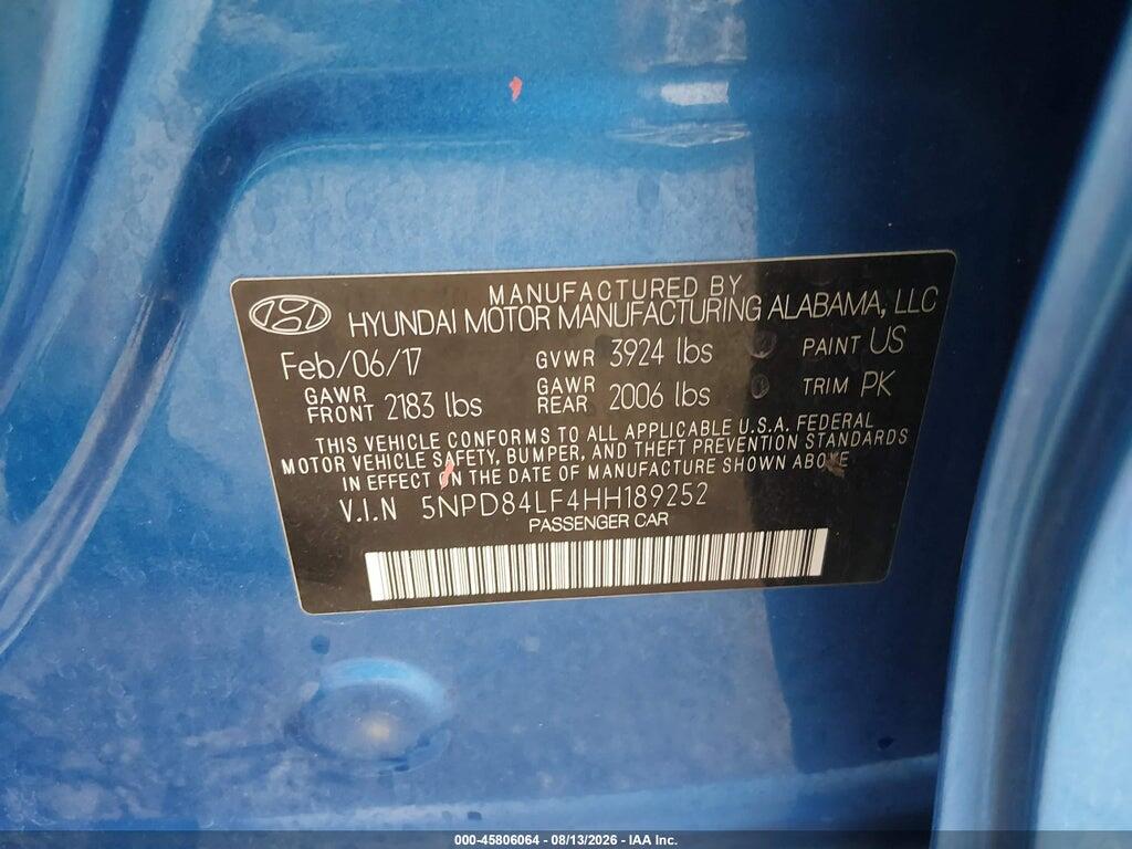 5NPD84LF4HH189252 2017 HYUNDAI ELANTRA photo no. 9