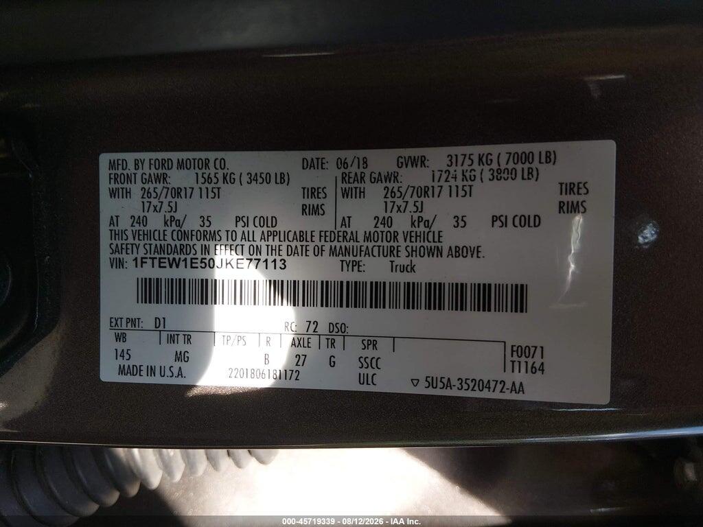 1FTEW1E50JKE77113 2018 FORD F-150 photo no. 9