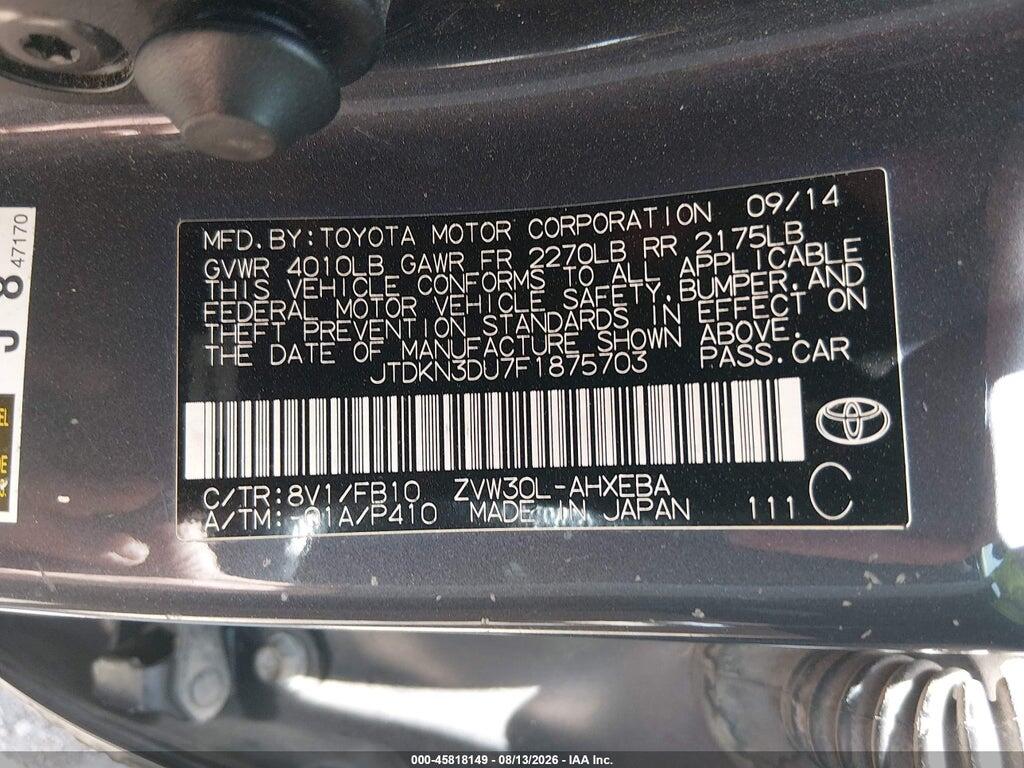 JTDKN3DU7F1875703 2015 TOYOTA PRIUS photo no. 9