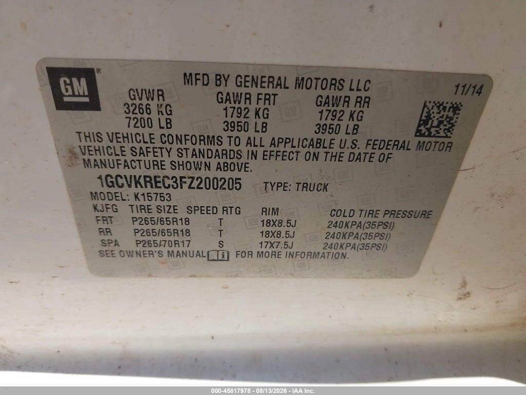 1GCVKREC3FZ200205 2015 CHEVROLET SILVERADO 1500 photo no. 9