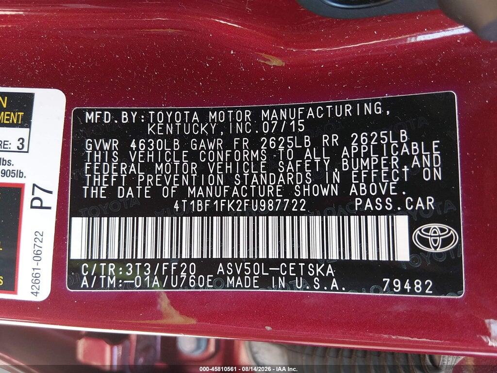 4T1BF1FK2FU987722 2015 TOYOTA CAMRY photo no. 9