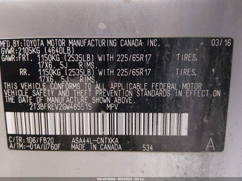 2T3BFREV2GW465515 2016 TOYOTA RAV4 photo no. 9