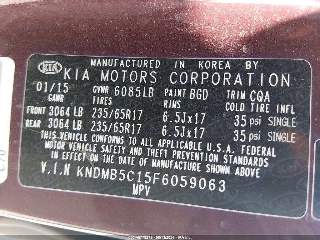KNDMB5C15F6059063 2015 KIA SEDONA photo no. 9