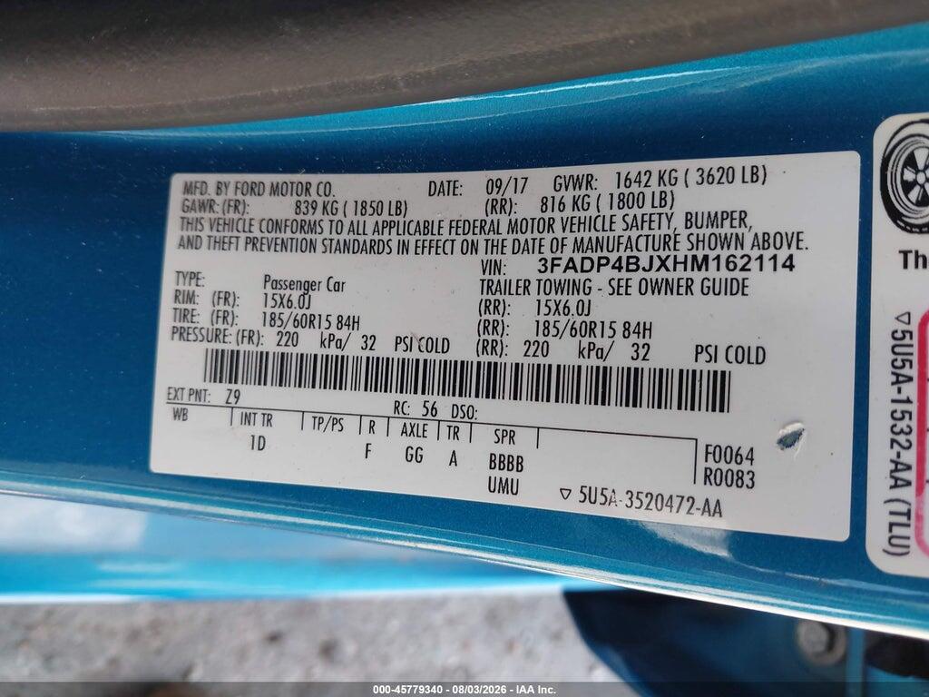3FADP4BJXHM162114 2017 FORD FIESTA photo no. 9