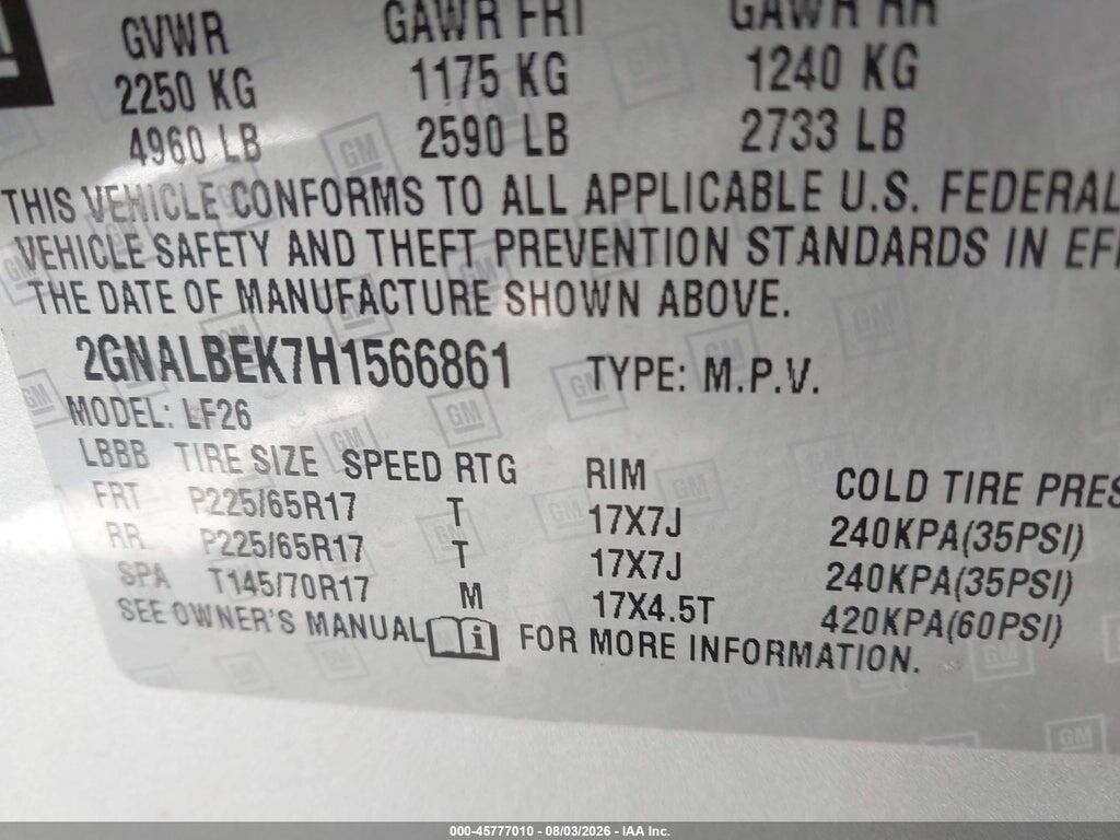 2GNALBEK7H1566861 2017 CHEVROLET EQUINOX photo no. 9
