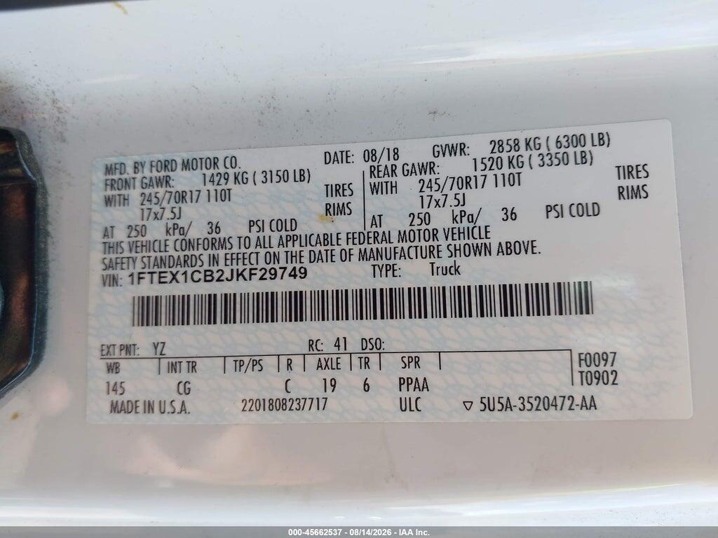 1FTEX1CB2JKF29749 2018 FORD F-150 photo no. 9
