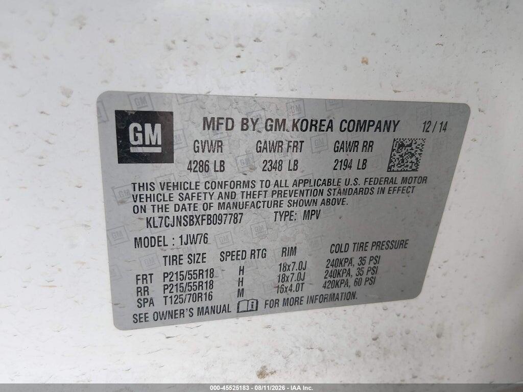 KL7CJNSBXFB097787 2015 CHEVROLET TRAX photo no. 9