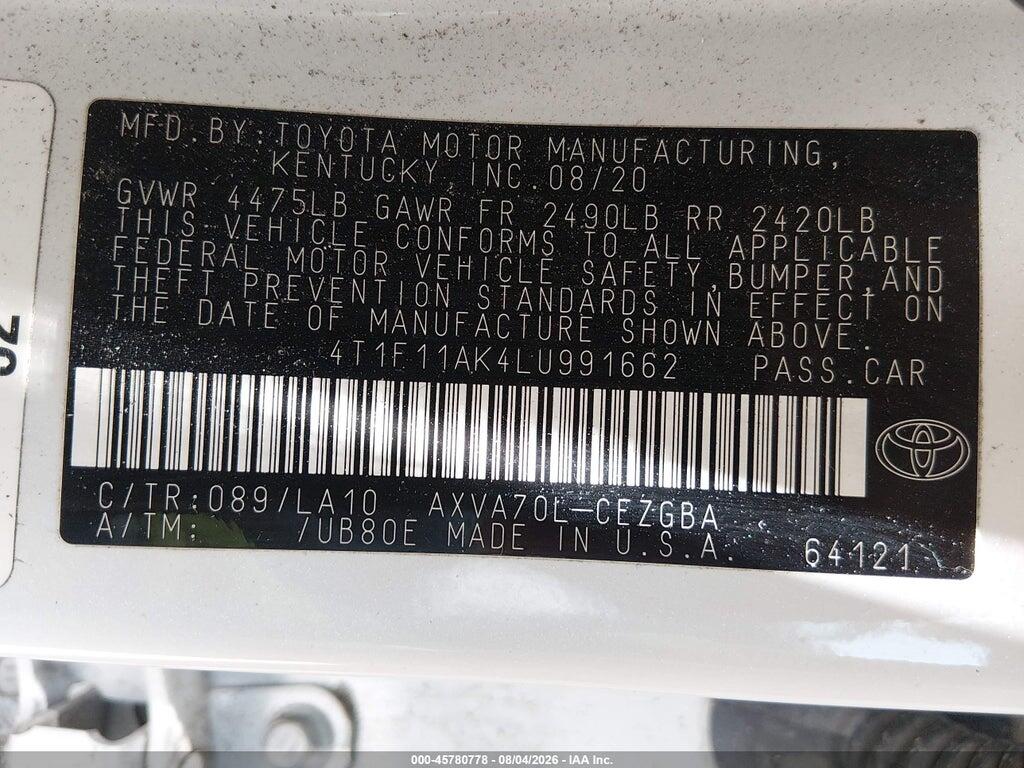 4T1F11AK4LU991662 2020 TOYOTA CAMRY photo no. 9