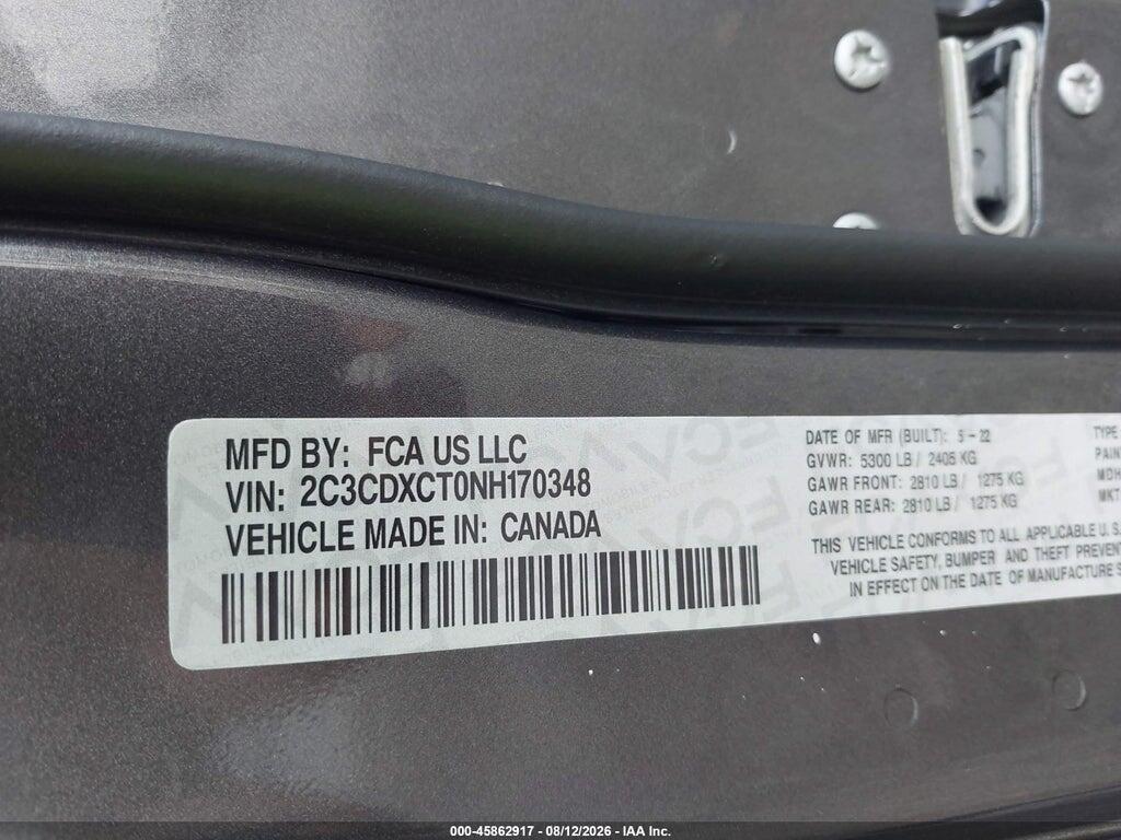2C3CDXCT0NH170348 2022 DODGE CHARGER photo no. 9