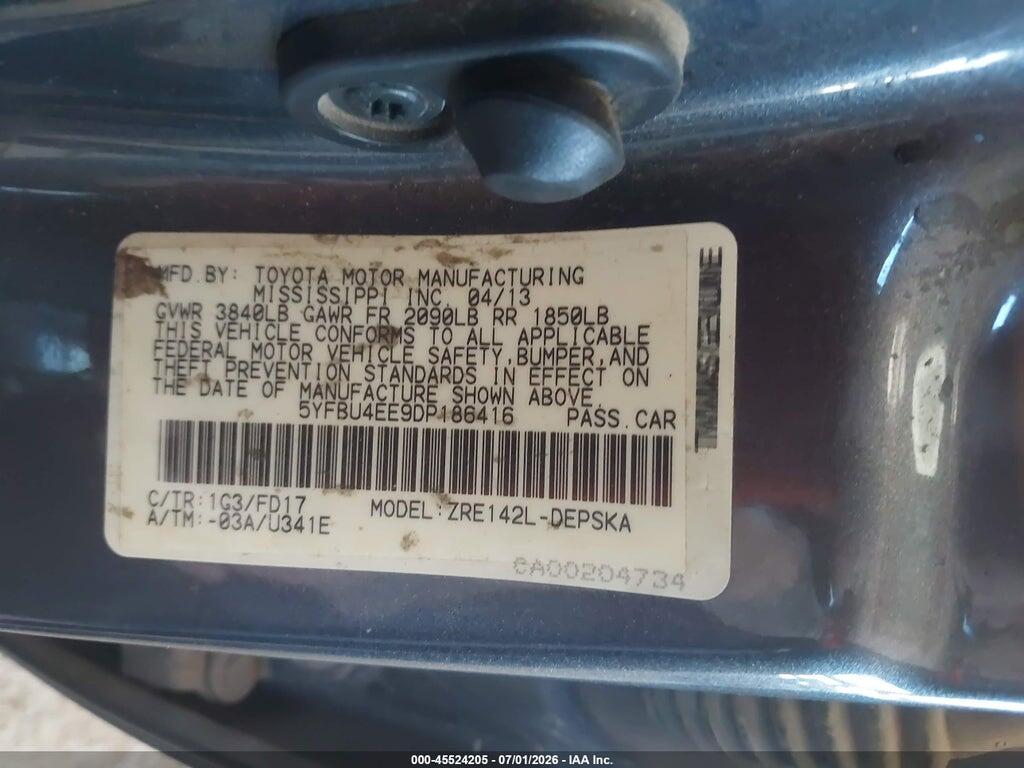 5YFBU4EE9DP186416 2013 TOYOTA COROLLA photo no. 9