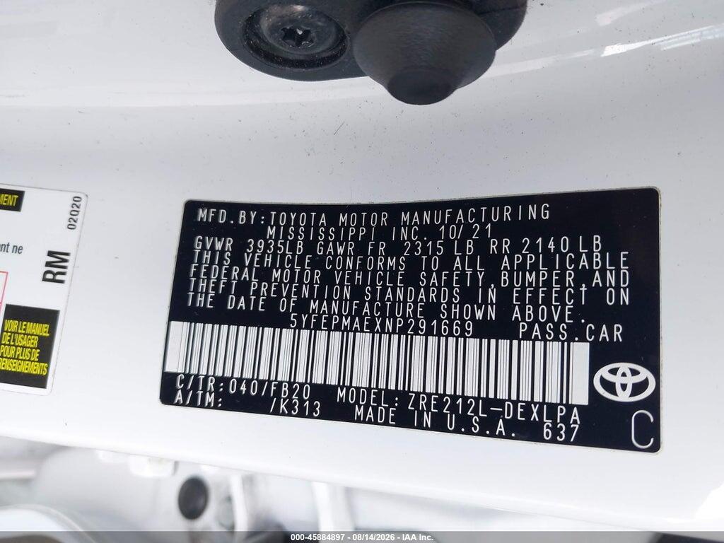 5YFEPMAEXNP291669 2022 TOYOTA COROLLA photo no. 9