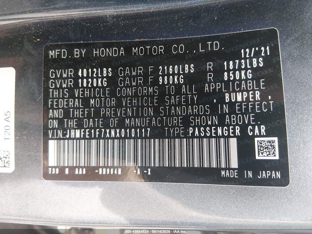 JHMFE1F7XNX010117 2022 HONDA CIVIC photo no. 9