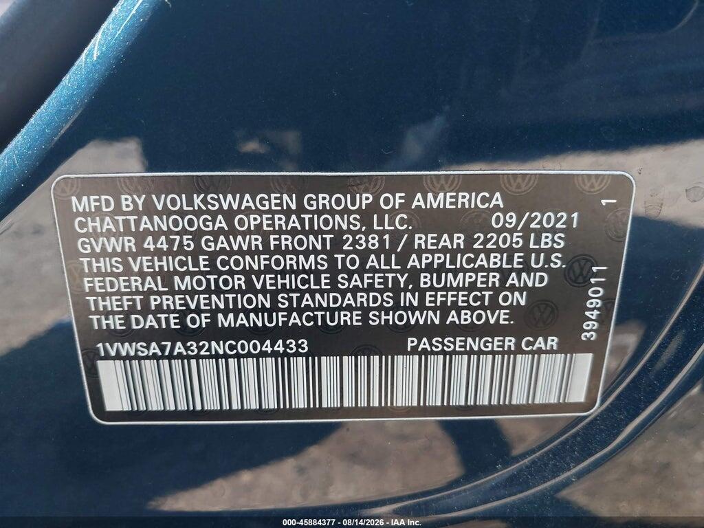 1VWSA7A32NC004433 2022 VOLKSWAGEN PASSAT photo no. 9