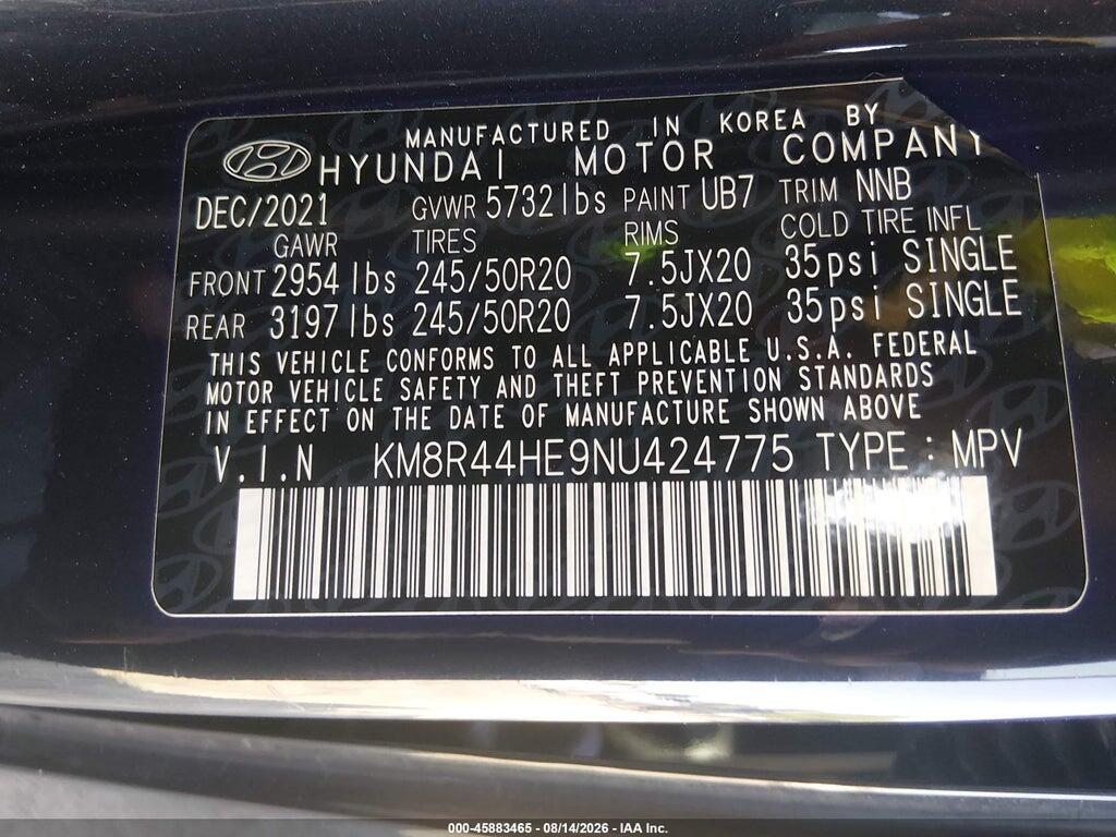 KM8R44HE9NU424775 2022 HYUNDAI PALISADE photo no. 9