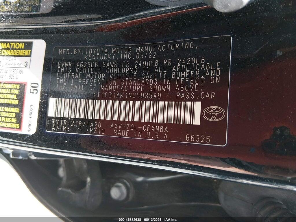4T1C31AK1NU593549 2022 TOYOTA CAMRY photo no. 9