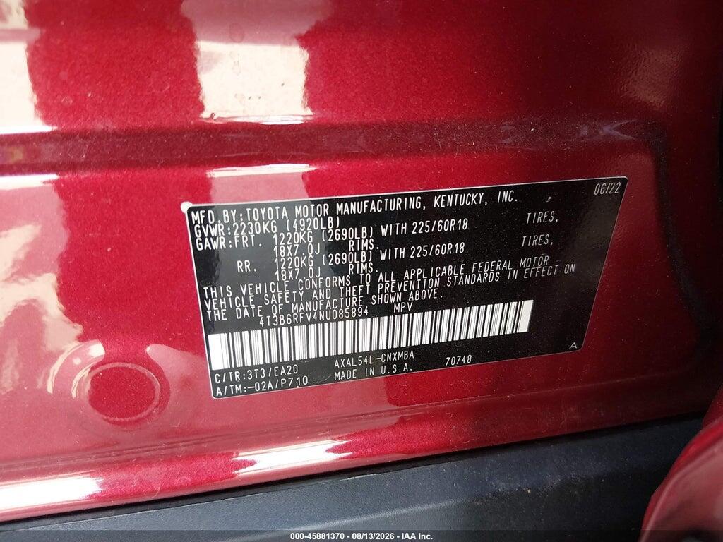 4T3B6RFV4NU085894 2022 TOYOTA RAV4 HYBRID photo no. 9