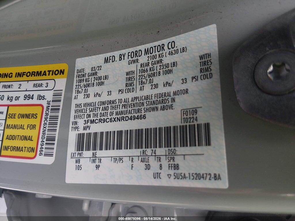 3FMCR9C6XNRD49466 2022 FORD BRONCO SPORT photo no. 9