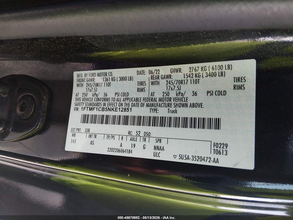 1FTMF1CB5NKE12851 2022 FORD F-150 photo no. 9