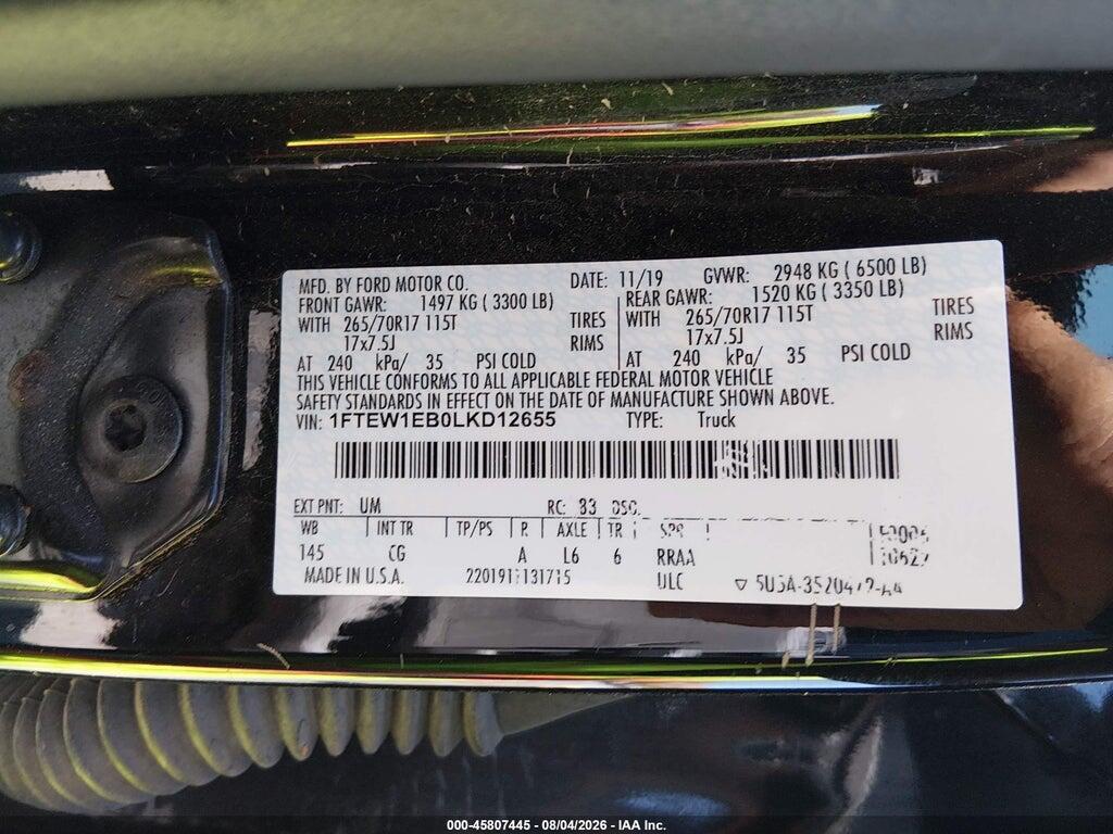 1FTEW1EB0LKD12655 2020 FORD F-150 photo no. 9